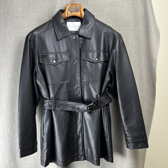 NWT Rebecca Minkoff below Hips Faux Leather Jacket with belt - Picture 2 of 8